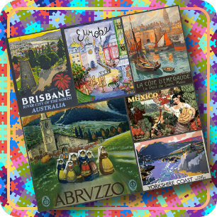 JIGSAW PUZZLE - 6 Vintage World Travel Posters