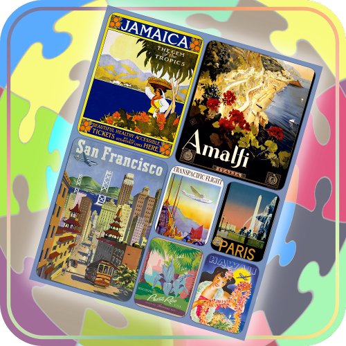 JIGSAW PUZZLE _ 7 Vintage Travel Poster Collage
