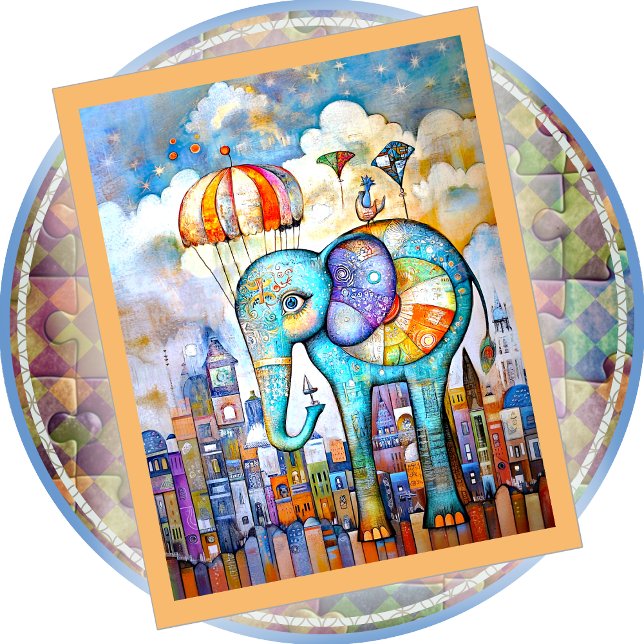 JIGSAW PUZZLE - Blue Elephant Dropping into Town (Creator Uploaded)