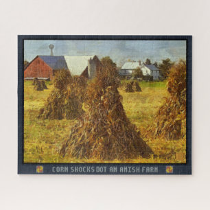 Jigsaw Puzzle Corn Shocks Dot An Amish Farm