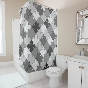Jigsaw Puzzle Diagonal Gray Tones Shower Curtain