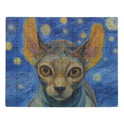 Jigsaw Puzzle   Elf Sphynx Cat Art Van Gogh