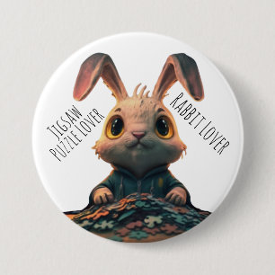 Jigsaw Puzzle Lover Cute Rabbit Doing Puzzle Button