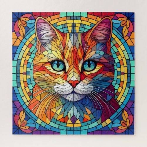 Jigsaw Puzzle Mosaic Stained Glass Cat 