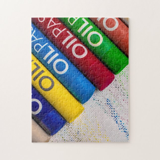 Jigsaw puzzle of different coloured pastel crayons (Vertical)