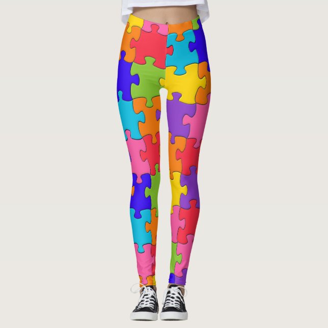 Jigsaw Puzzle pattern - Multicolor Pieces Leggings (Front)