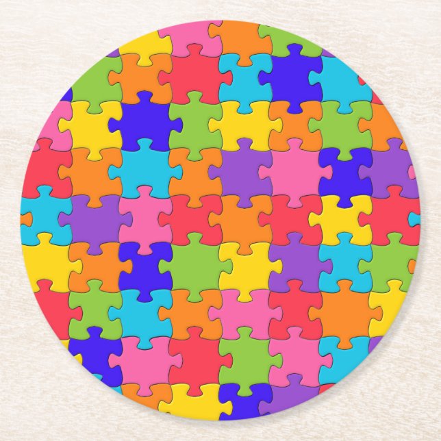 Jigsaw Puzzle pattern - Multicolor Pieces Round Paper Coaster (Front)