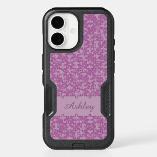Jigsaw puzzle pattern purple monogram or name iPhone 16 case