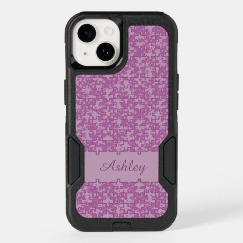 Jigsaw puzzle pattern purple monogram or name OtterBox iPhone 14 case