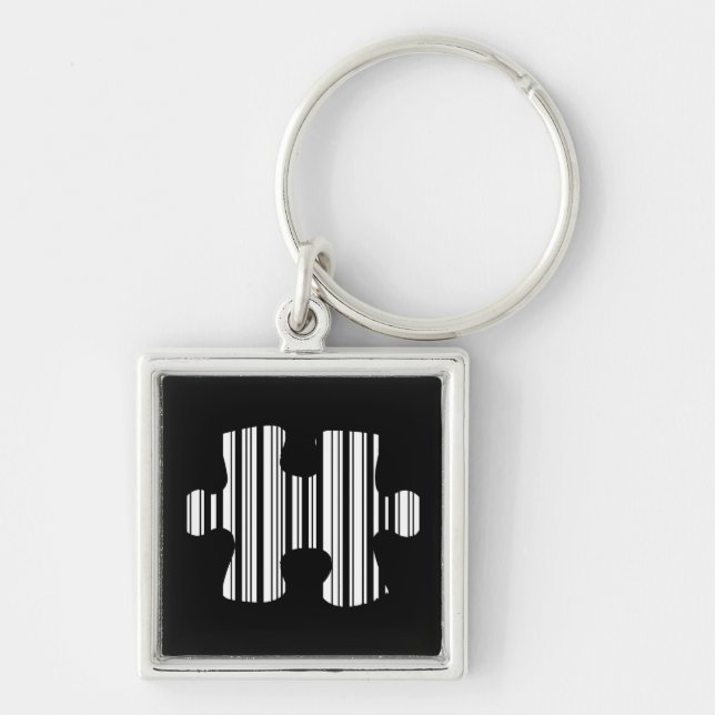JIGSAW PUZZLE PIECE BAR CODE Pattern Design Keychain (Front)