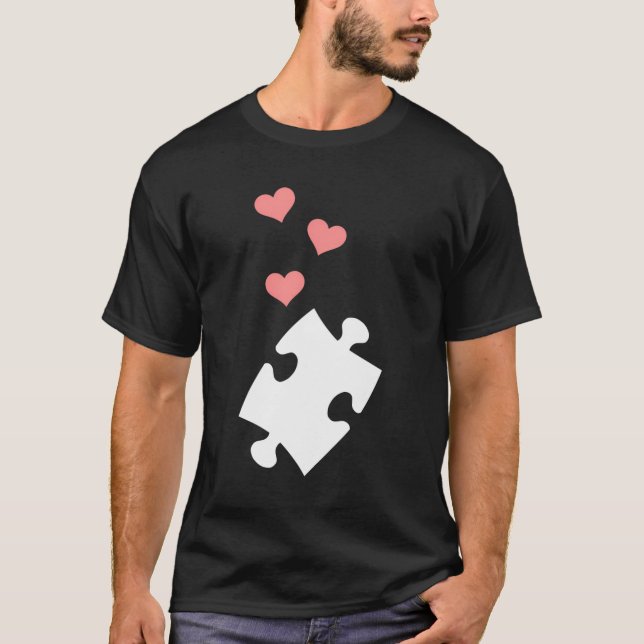 Jigsaw Puzzle Piece Hearts T-Shirt (Front)