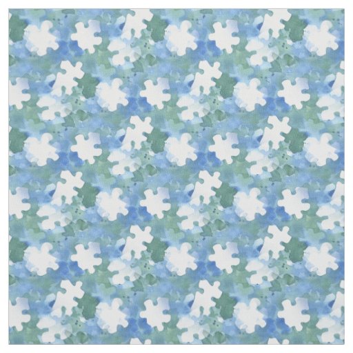 Jigsaw Puzzle Piece Silhouette in Blue and Green  Fabric