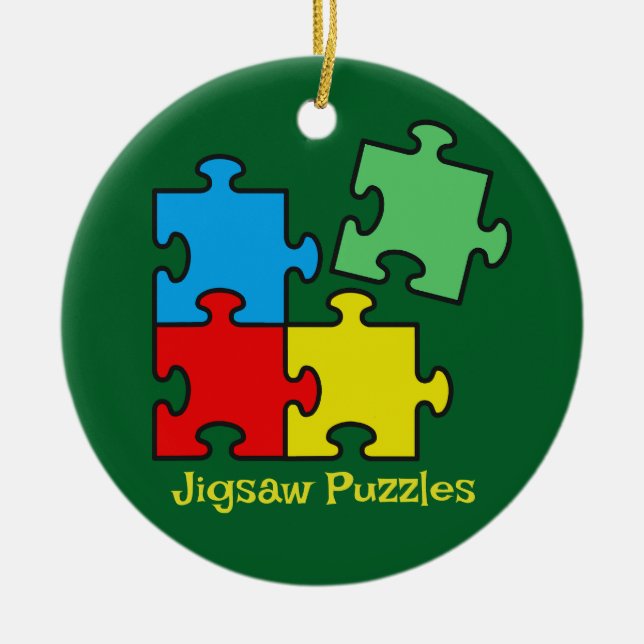 Jigsaw Puzzle Pieces Design Ceramic Ornament (Front)