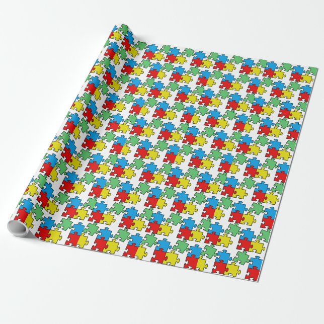 Jigsaw Puzzle Pieces Design Wrapping Paper (Unrolled)