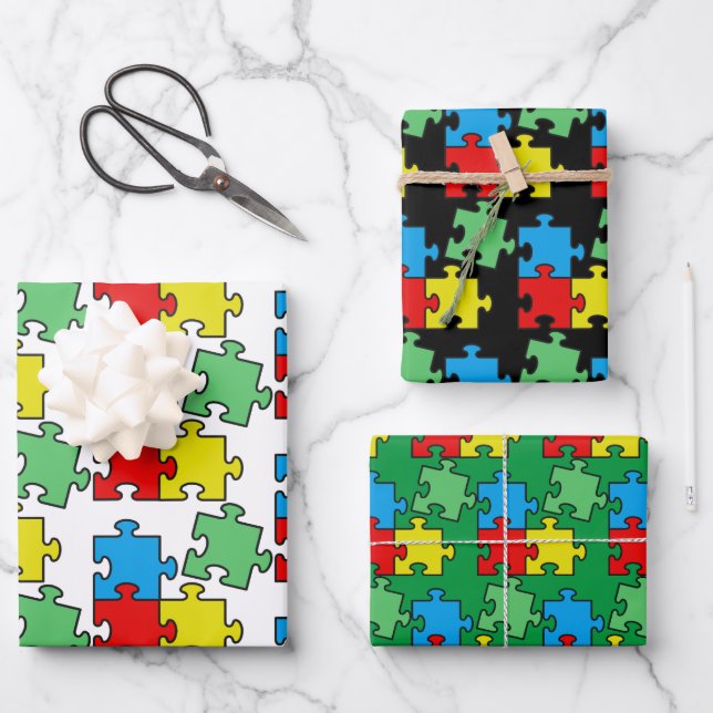 Jigsaw Puzzle Pieces Design Wrapping Paper Sheets (Front)