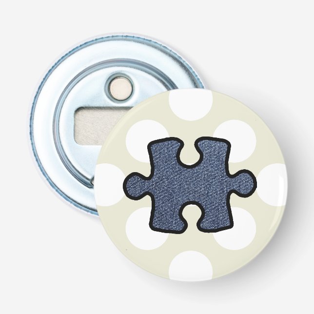 Jigsaw Puzzle, Puzzle Piece, Blue Denim, Jeans Bottle Opener (Front)