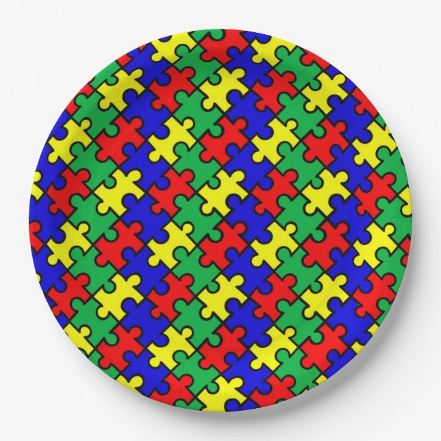 Jigsaw Puzzle Seamless Pattern-22675 Paper Plates (Front)