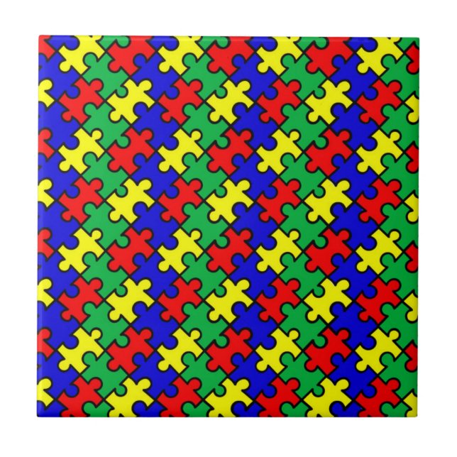 Jigsaw Puzzle Seamless Pattern Ceramic Tile (Front)