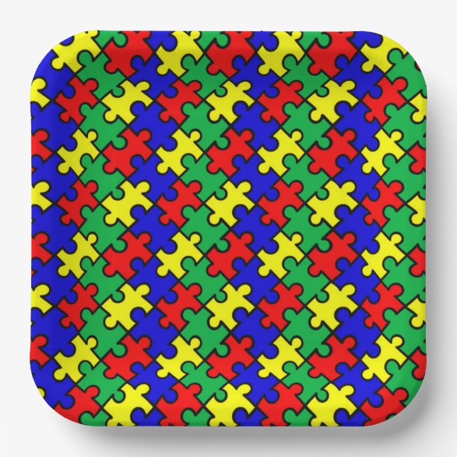 Jigsaw Puzzle Seamless Pattern Paper Plates (Front)