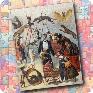 JIGSAW PUZZLE - Trained Dogs on a Vintage Poster