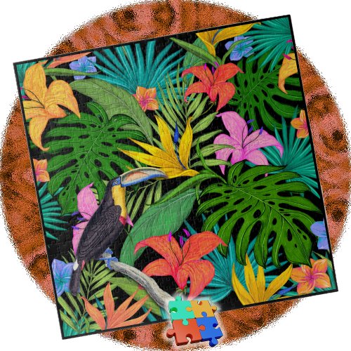 JIGSAW PUZZLE _ Tropical Toucan  Colorful Flowers