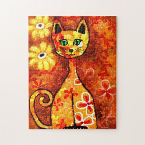 Jigsaw Puzzle _ Whimsical Retro Cat Abstract Art
