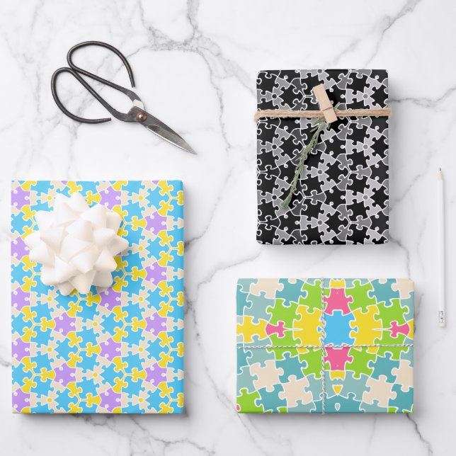 Jigsaw Puzzle Wrapping Paper Set of 3 (Front)
