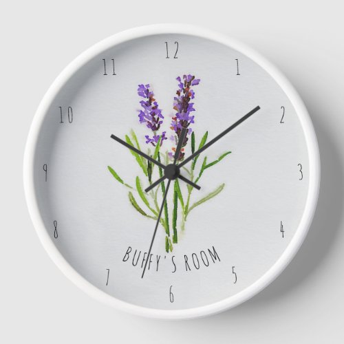 Jillys Botanical Lavender Watercolor  Clock