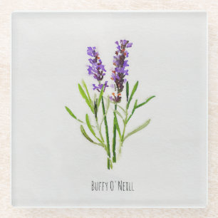 Jilly's Botanical Lavender Watercolor Glass Coaster