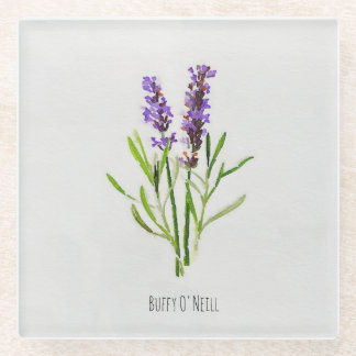 Jilly's Botanical Lavender Watercolor Glass Coaster