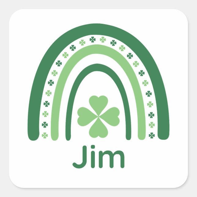 Jim Name Clover Boho Rainbow Square Sticker (Front)