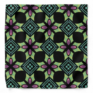 Jimette Bandana Design green yellow rose on black