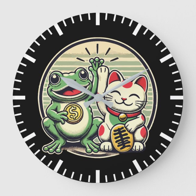 Jin Chan and Maneki Neko - Luck and Prosperity Large Clock (Front)