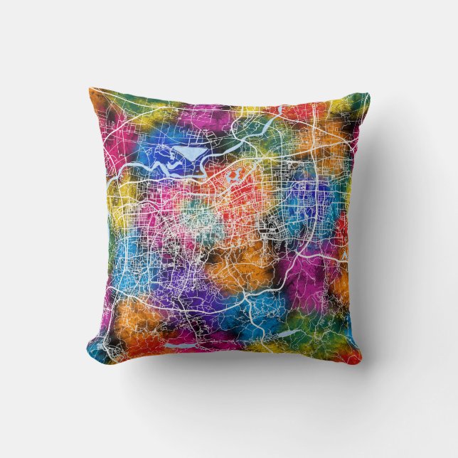 Jinan China City Map Throw Pillow (Front)