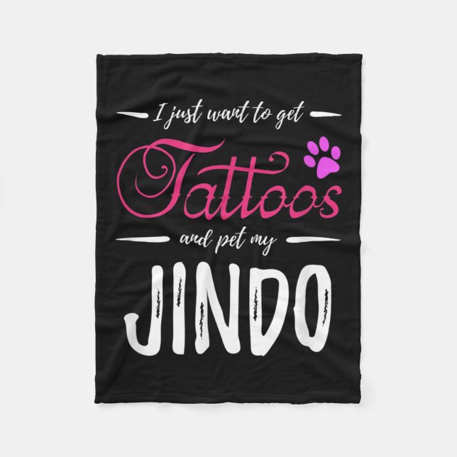 Jindo Dog Lover Tattoo Funny Dog Mom Gift Idea  Fleece Blanket (Front)