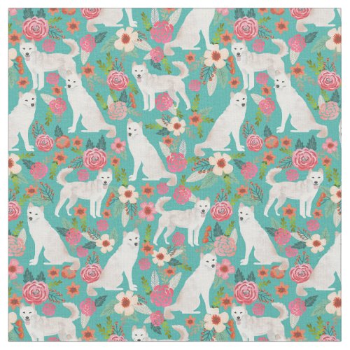 jindo dog vintage florals turquoise fabric