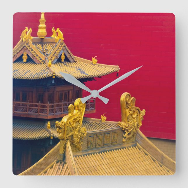Jing'an Temple, Shanghai, China Square Wall Clock (Front)