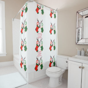 Jingle All The Way Antlers Stockings Festive Fun Shower Curtain