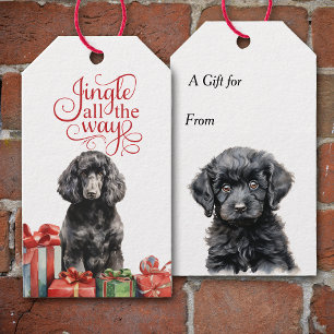 Jingle All the Way Black Poodle Christmas Gift Tags