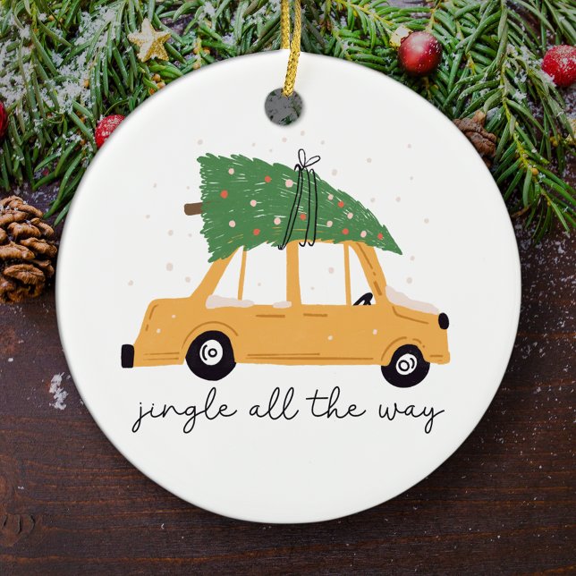 Jingle All The Way Car and Christmas Tree Holiday Ceramic Ornament (Creator Uploaded)