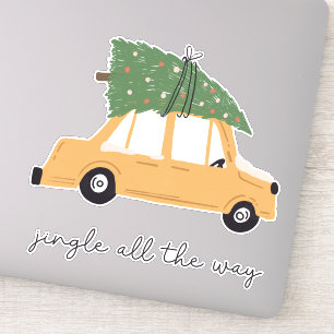 Jingle All The Way Car and Christmas Tree Holiday Sticker