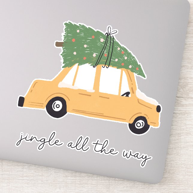 Jingle All The Way Car and Christmas Tree Holiday Sticker (Detail)