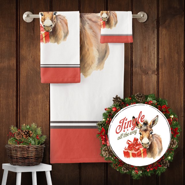 Jingle All the Way Christmas Farm Donkey Bath Towel Set (Creator Uploaded)