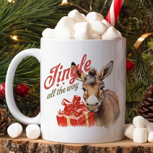 Jingle All the Way Christmas Farm Donkey Coffee Mug