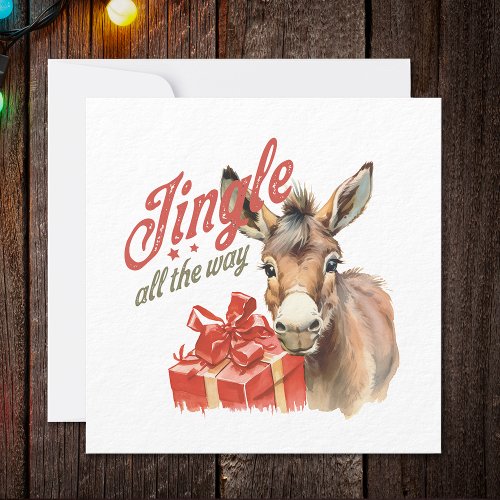 Jingle All the Way Christmas Farm Donkey Holiday Card