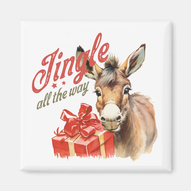 Jingle All the Way Christmas Farm Donkey Magnet (Front)