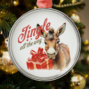 Jingle All the Way Christmas Farm Donkey Metal Ornament