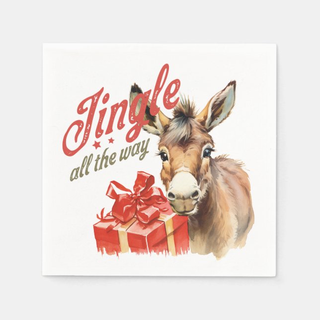 Jingle All the Way Christmas Farm Donkey Napkins (Front)