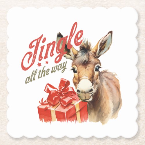 Jingle All the Way Christmas Farm Donkey Paper Coaster