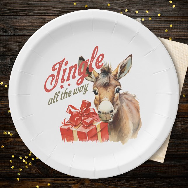 Jingle All the Way Christmas Farm Donkey Paper Plates (Creator Uploaded)